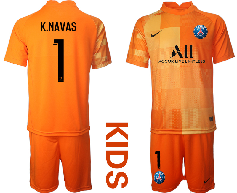 Youth 2021-2022 Club Paris St German orange red goalkeeper #1 Soccer Jersey